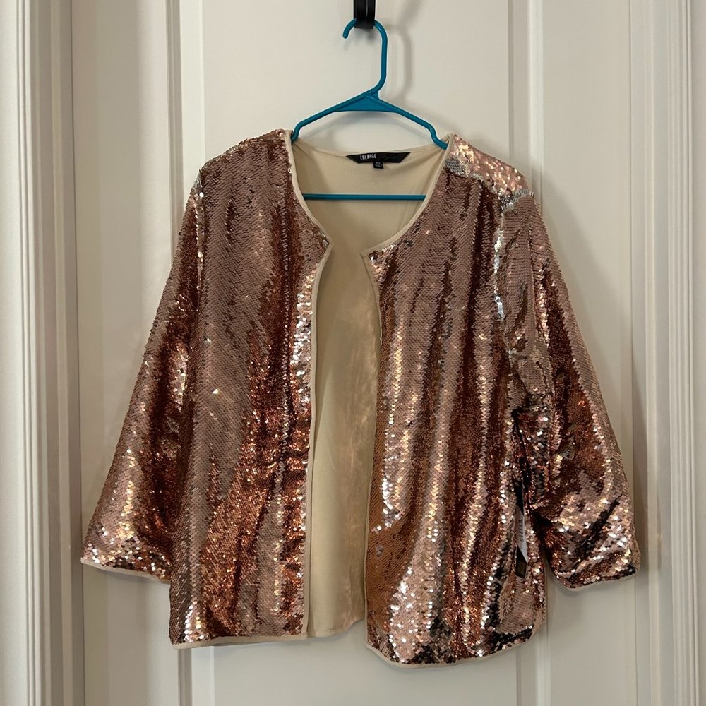 LuLaRoe Elegant Stella Rose Gold Sequin Jacket NWT Size 2XL